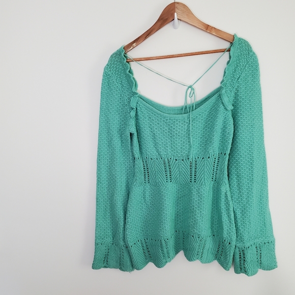 Arden B Mint Green Crotchet Sweater - Picture 2 of 6